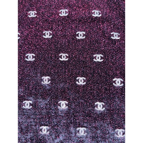 Chanel 20N Navy Blue Fuchsia Pink Silver Sequin CC Logo Stretch Top T Shirt 38 - Picture 7 of 16